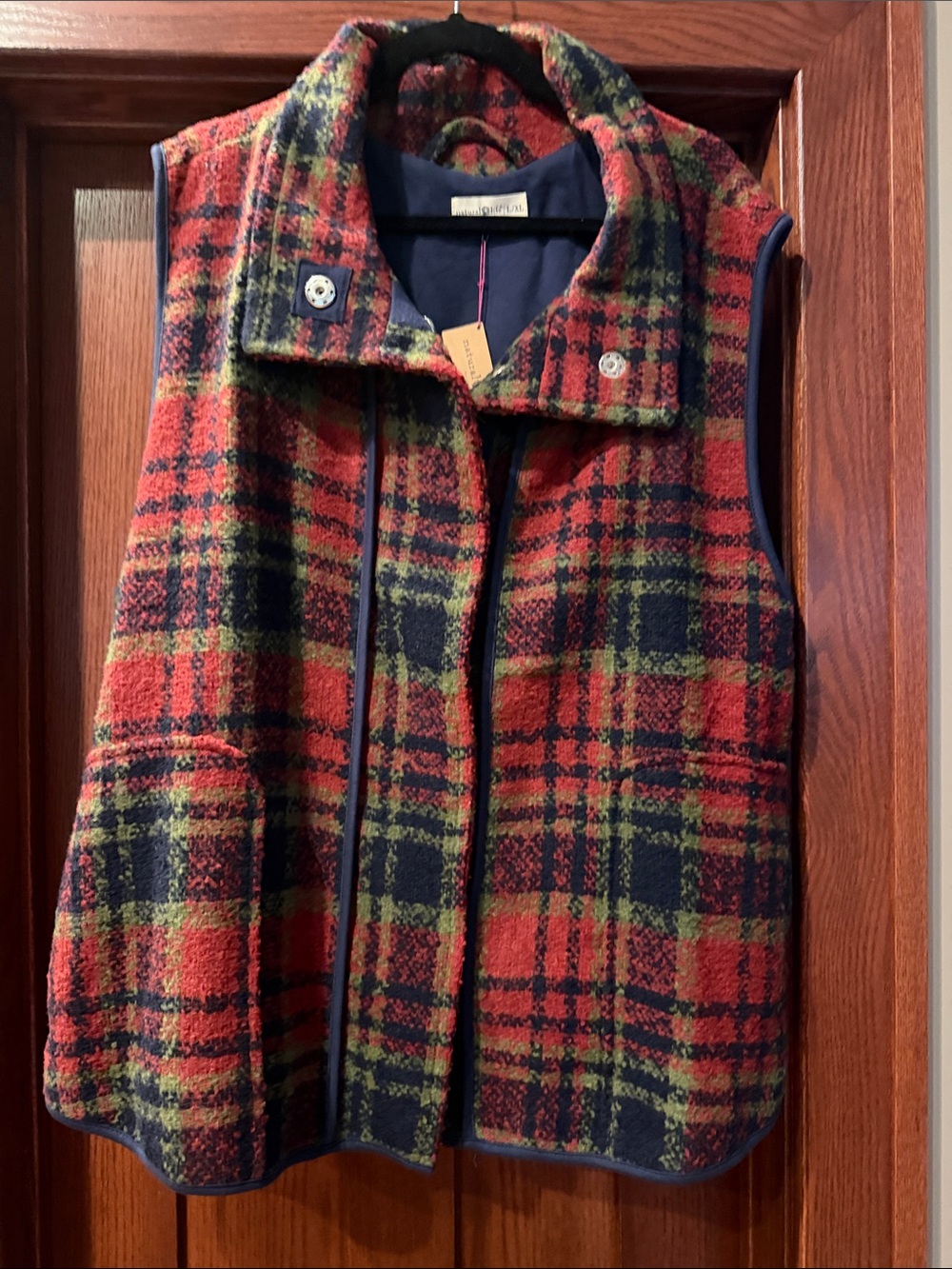 NATURAL LIFE Plaid Vest in Red, Navy & Green, NWT
